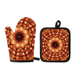 Orange Kaleidoscope Print Oven Mitt And Pot Holder Set