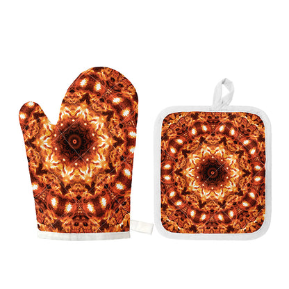 Orange Kaleidoscope Print Oven Mitt And Pot Holder Set