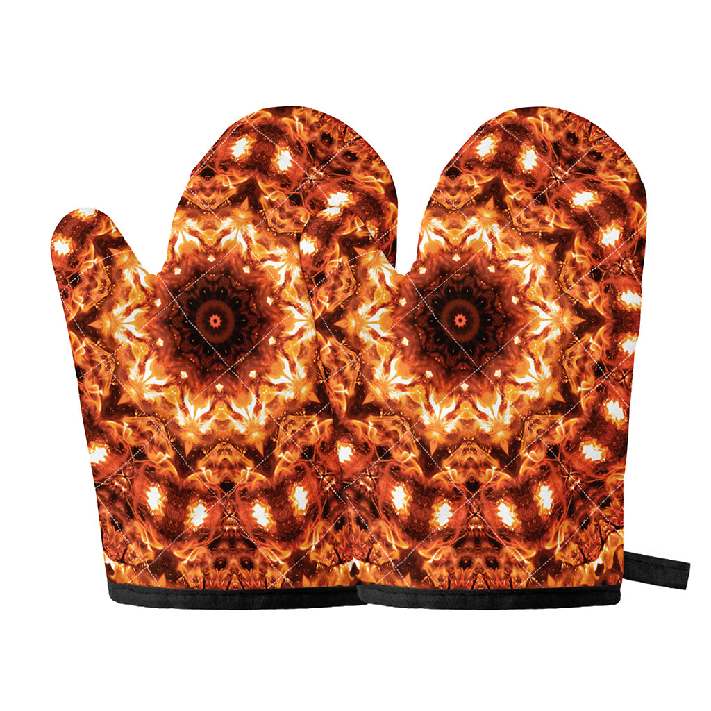 Orange Kaleidoscope Print Oven Mitts