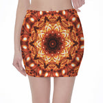 Orange Kaleidoscope Print Pencil Mini Skirt
