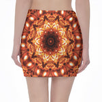 Orange Kaleidoscope Print Pencil Mini Skirt