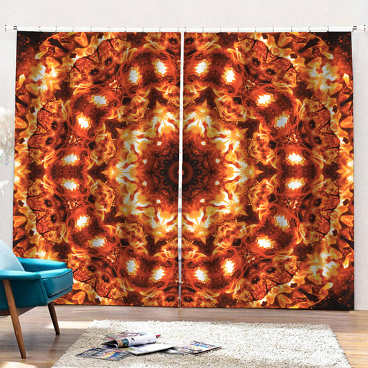 Orange Kaleidoscope Print Pencil Pleat Curtains