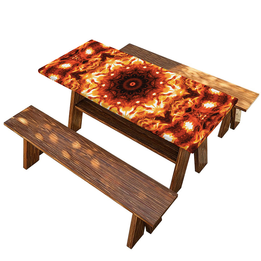 Orange Kaleidoscope Print Picnic Table Cover