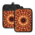 Orange Kaleidoscope Print Pot Holders With Pocket