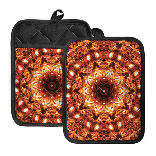 Orange Kaleidoscope Print Pot Holders With Pocket