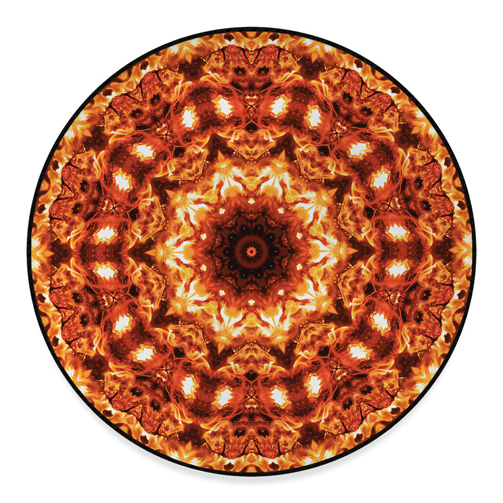Orange Kaleidoscope Print Round Floor Mat