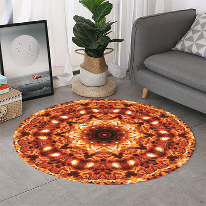Orange Kaleidoscope Print Round Rug