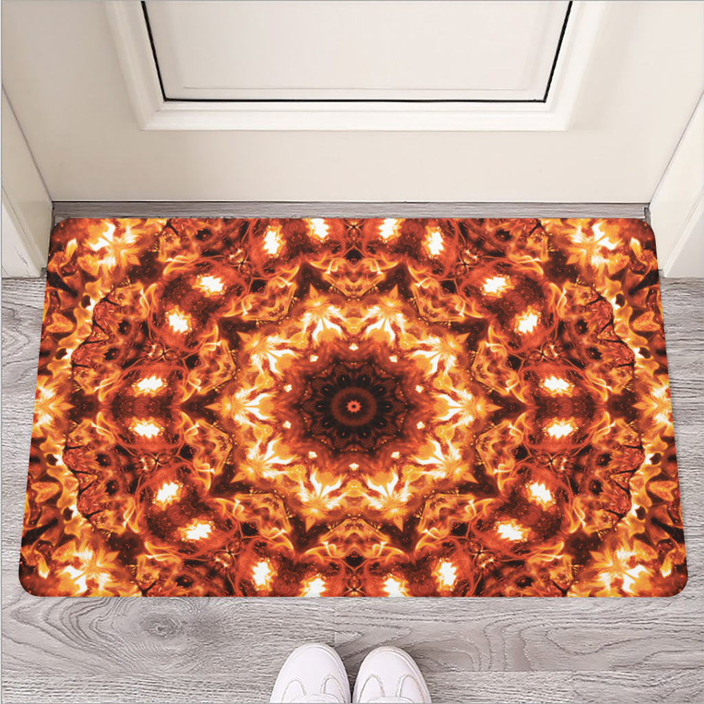 Orange Kaleidoscope Print Rubber Doormat