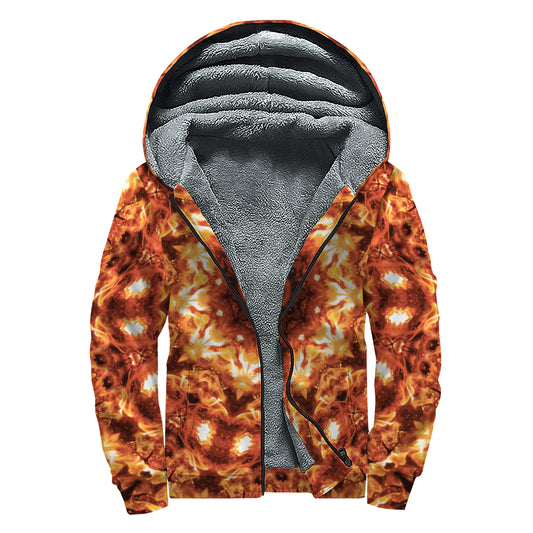 Orange Kaleidoscope Print Sherpa Lined Zip Up Hoodie