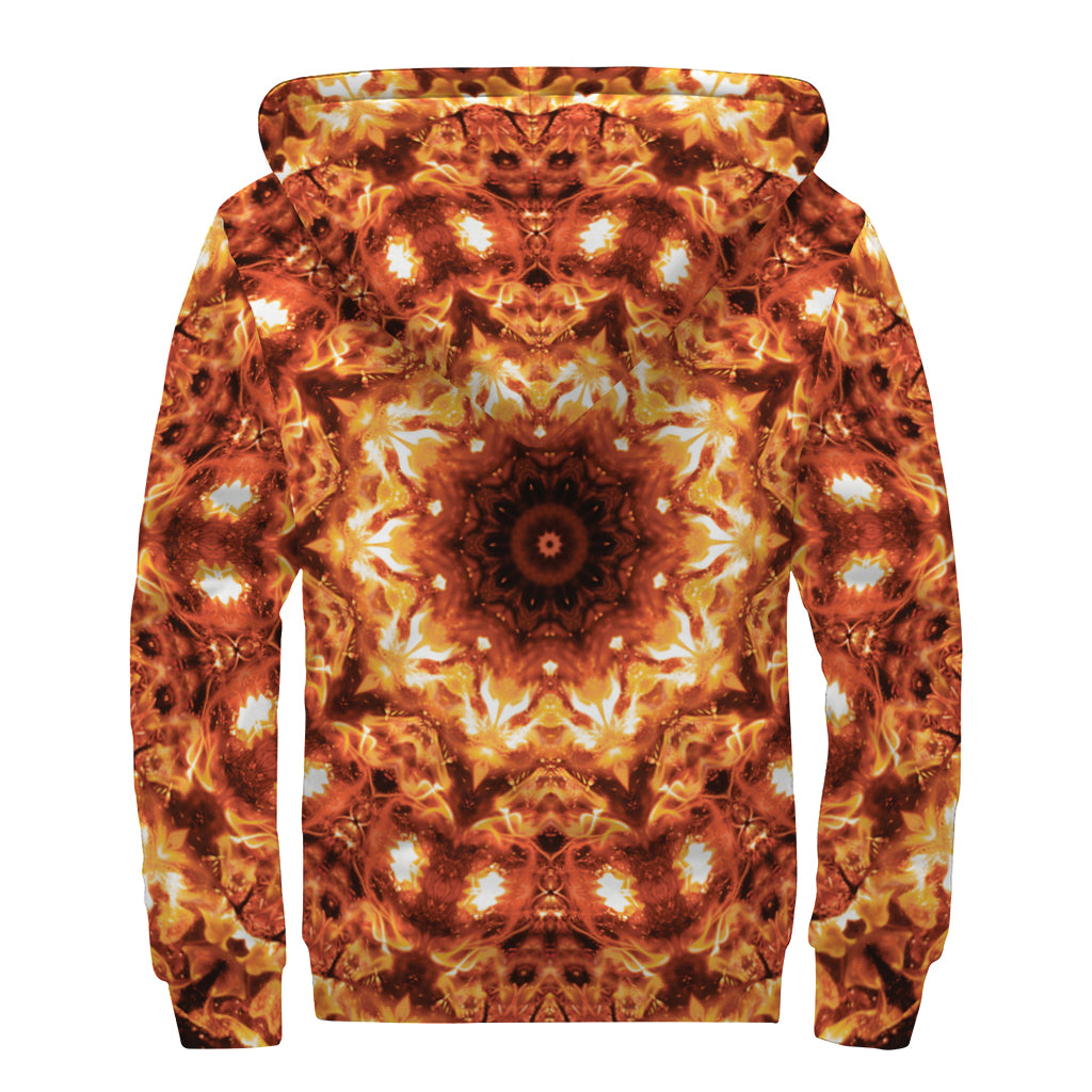 Orange Kaleidoscope Print Sherpa Lined Zip Up Hoodie