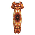 Orange Kaleidoscope Print Short Sleeve Long Nightdress