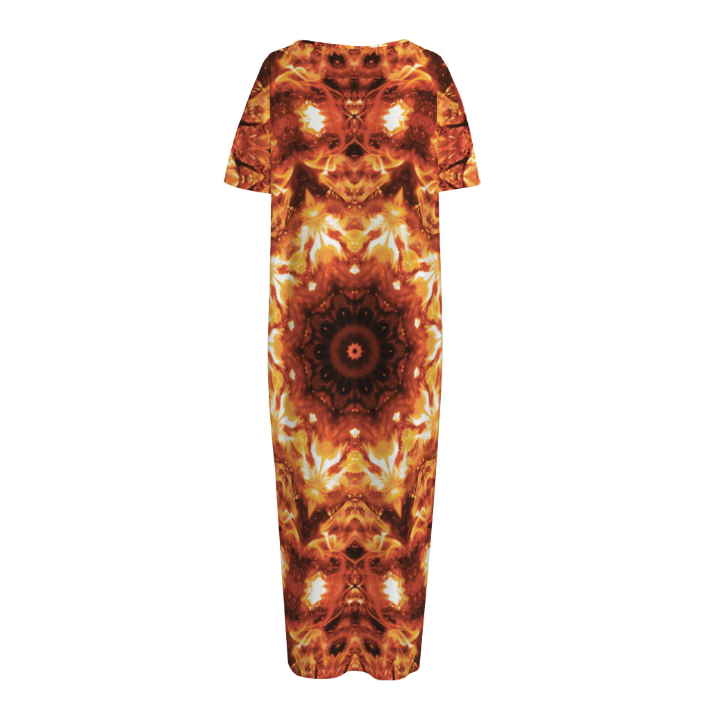 Orange Kaleidoscope Print Short Sleeve Long Nightdress