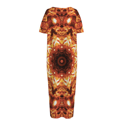 Orange Kaleidoscope Print Short Sleeve Long Nightdress