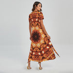Orange Kaleidoscope Print Short Sleeve Maxi Dress