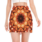 Orange Kaleidoscope Print Side Slit Mini Skirt
