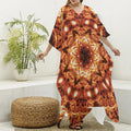 Orange Kaleidoscope Print Silk V-Neck Kaftan Dress