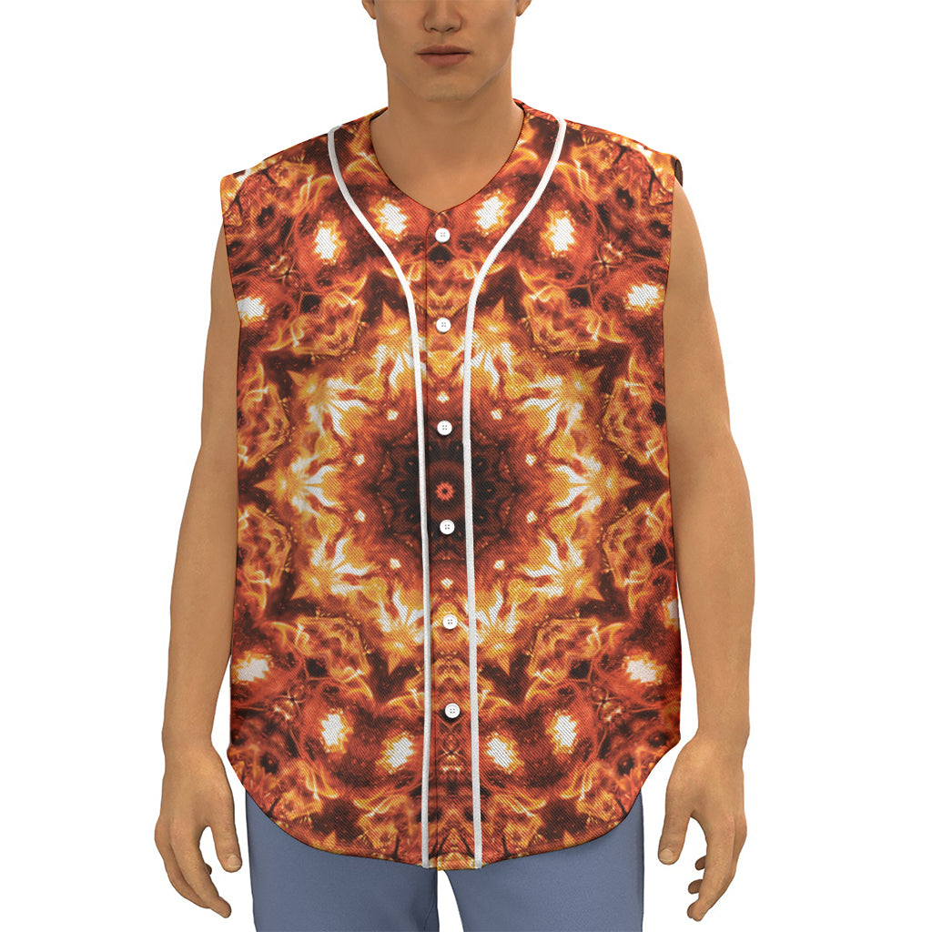 Orange Kaleidoscope Print Sleeveless Baseball Jersey