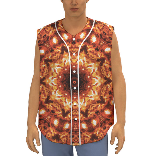Orange Kaleidoscope Print Sleeveless Baseball Jersey