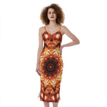 Orange Kaleidoscope Print Slim Fit Midi Cami Dress