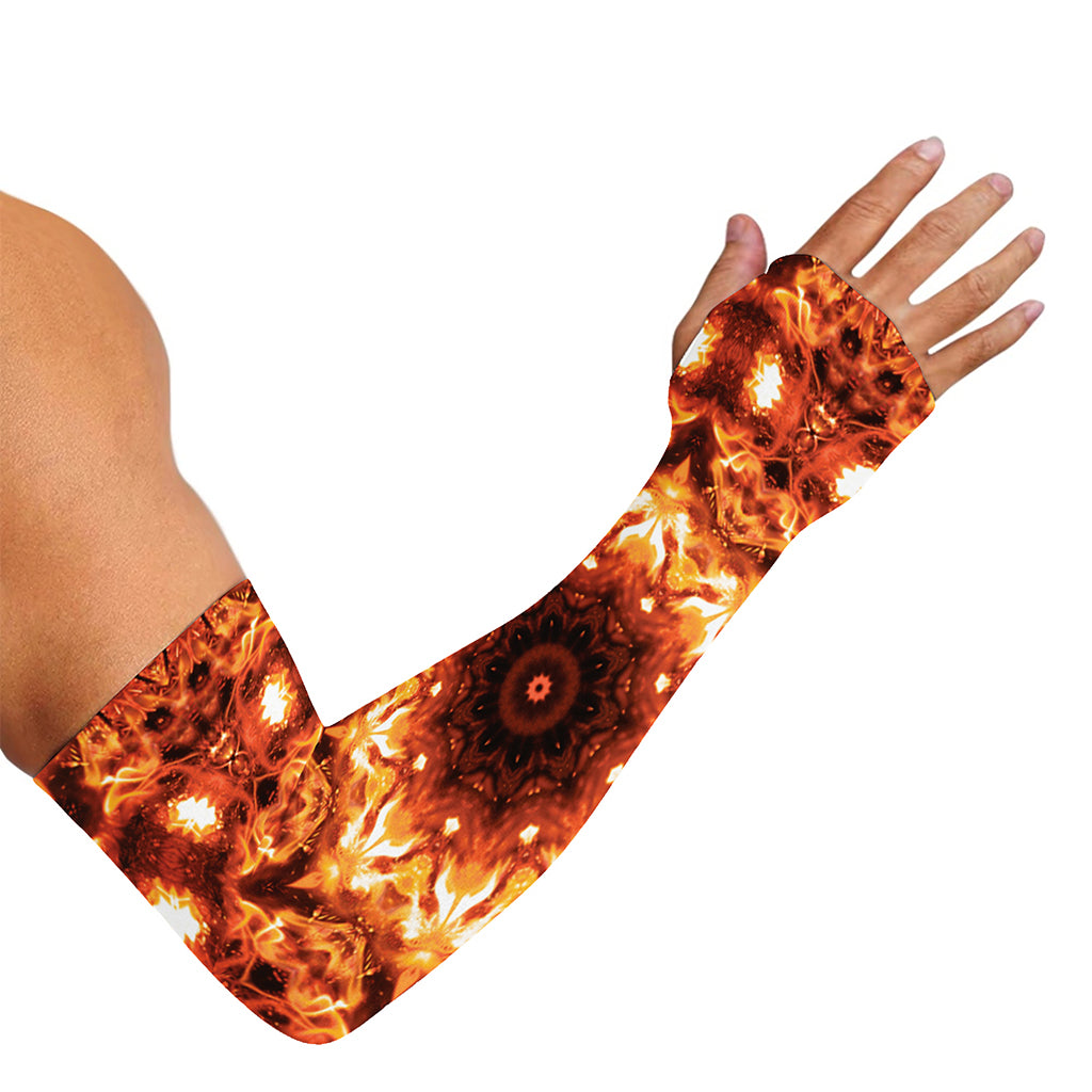 Orange Kaleidoscope Print Sun Protection Arm Sleeves
