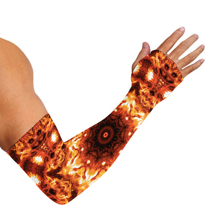 Orange Kaleidoscope Print Sun Protection Arm Sleeves
