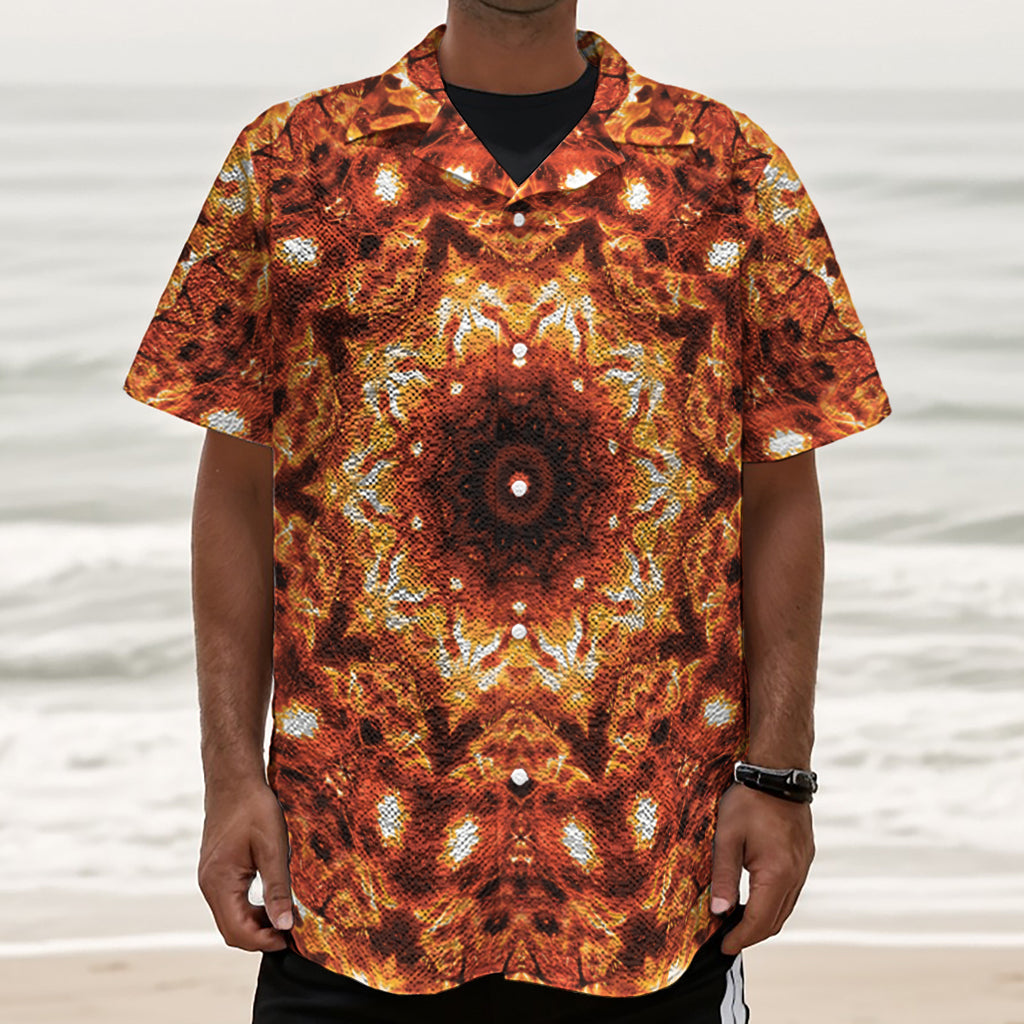 Orange Kaleidoscope Print Textured Short Sleeve Shirt