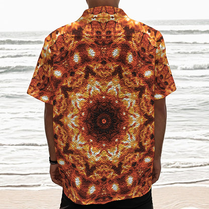 Orange Kaleidoscope Print Textured Short Sleeve Shirt