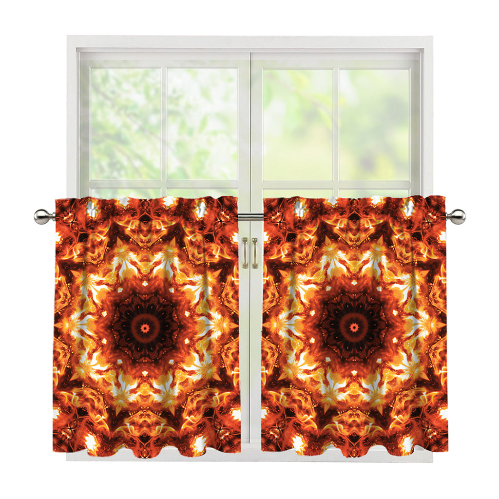 Orange Kaleidoscope Print Tier Curtains