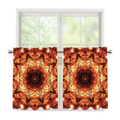 Orange Kaleidoscope Print Tier Curtains