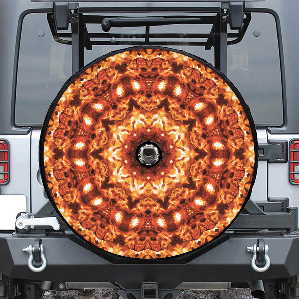 Orange Kaleidoscope Print Tire Cover With Camera Hole