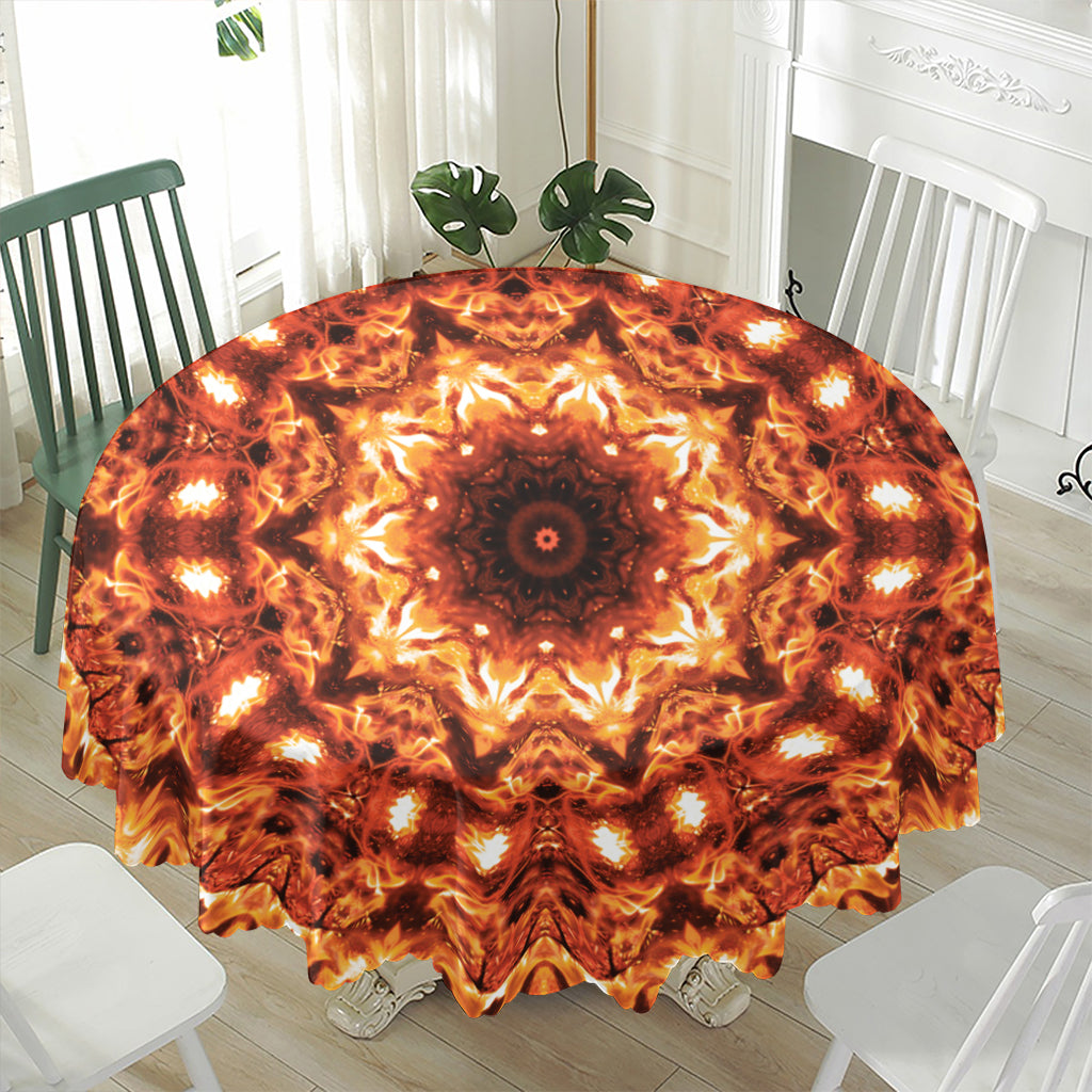 Orange Kaleidoscope Print Waterproof Round Tablecloth