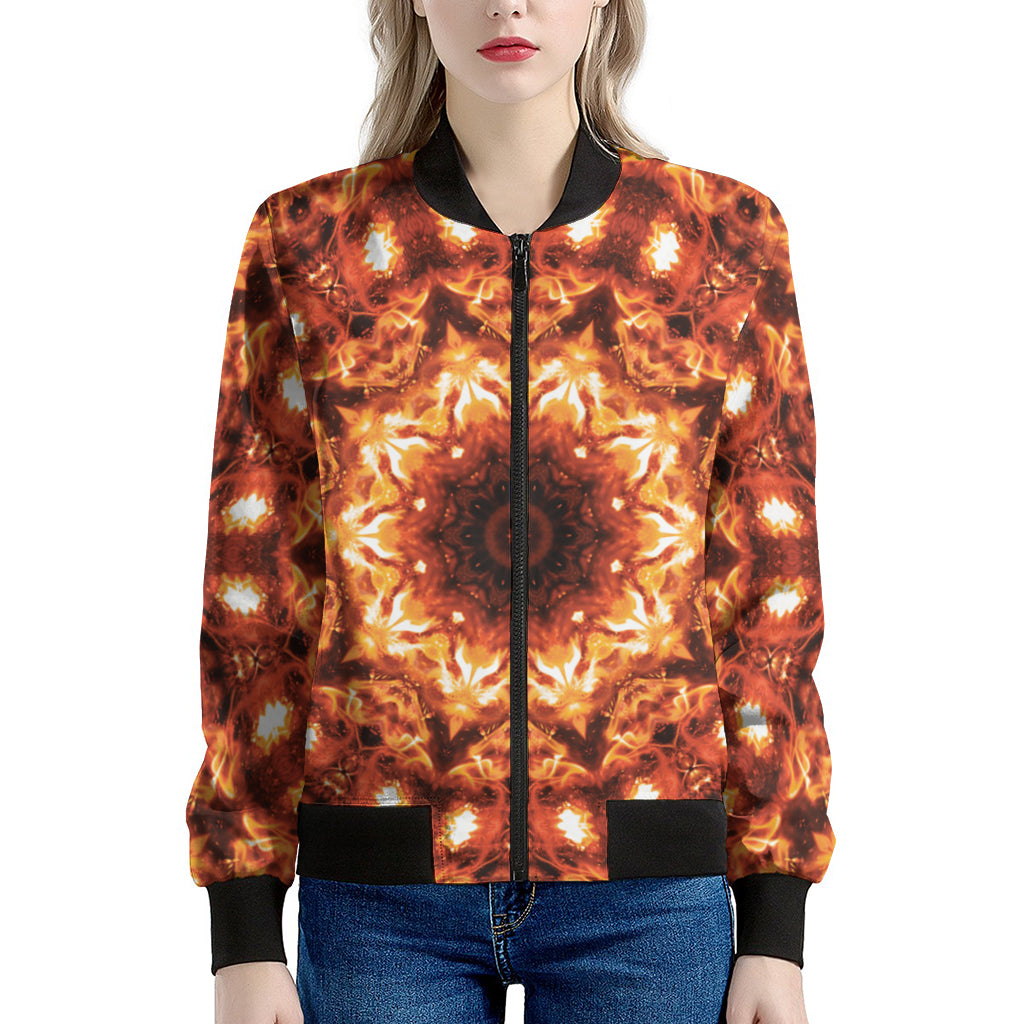 Orange Kaleidoscope Print Women's Bomber Jacket