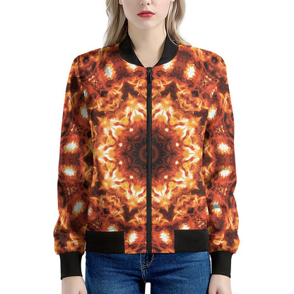 Orange Kaleidoscope Print Women's Bomber Jacket