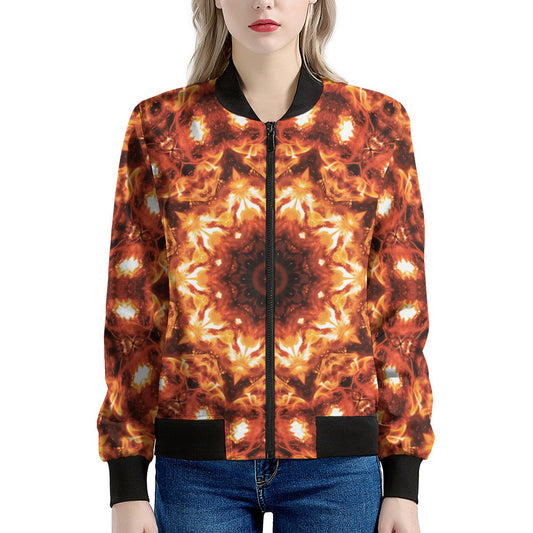 Orange Kaleidoscope Print Women's Bomber Jacket
