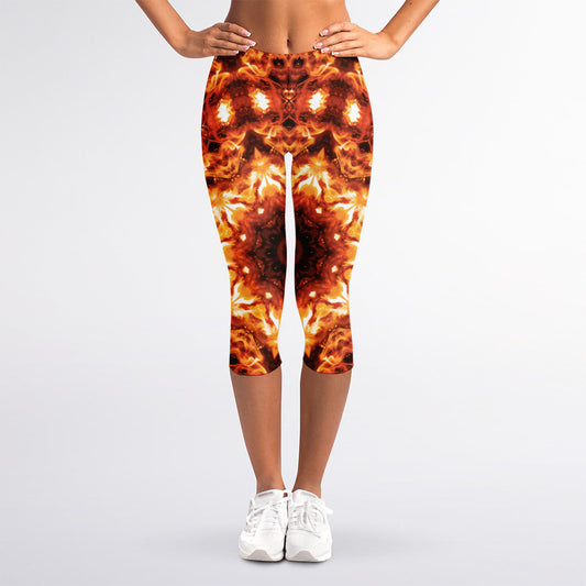 Orange Kaleidoscope Print Women's Capri Leggings