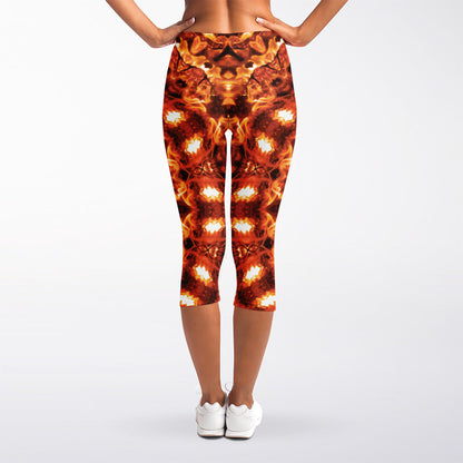 Orange Kaleidoscope Print Women's Capri Leggings