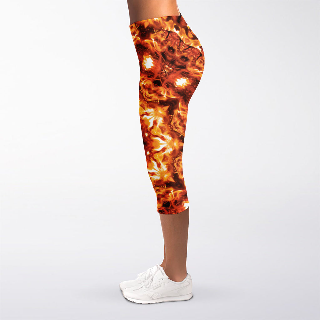 Orange Kaleidoscope Print Women's Capri Leggings
