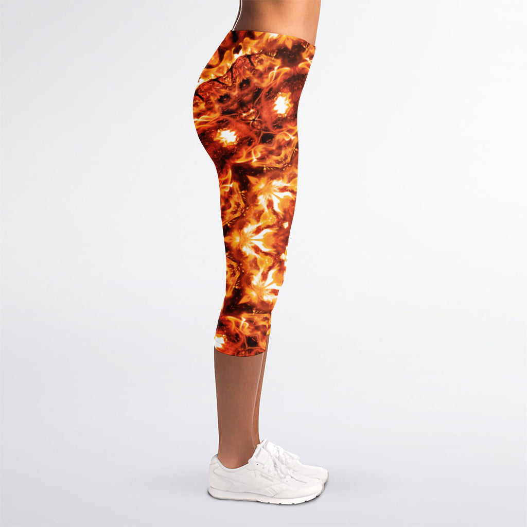 Orange Kaleidoscope Print Women's Capri Leggings
