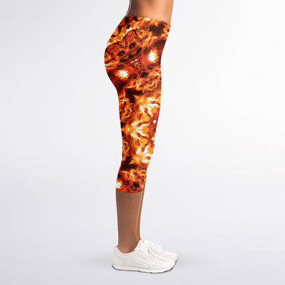 Orange Kaleidoscope Print Women's Capri Leggings