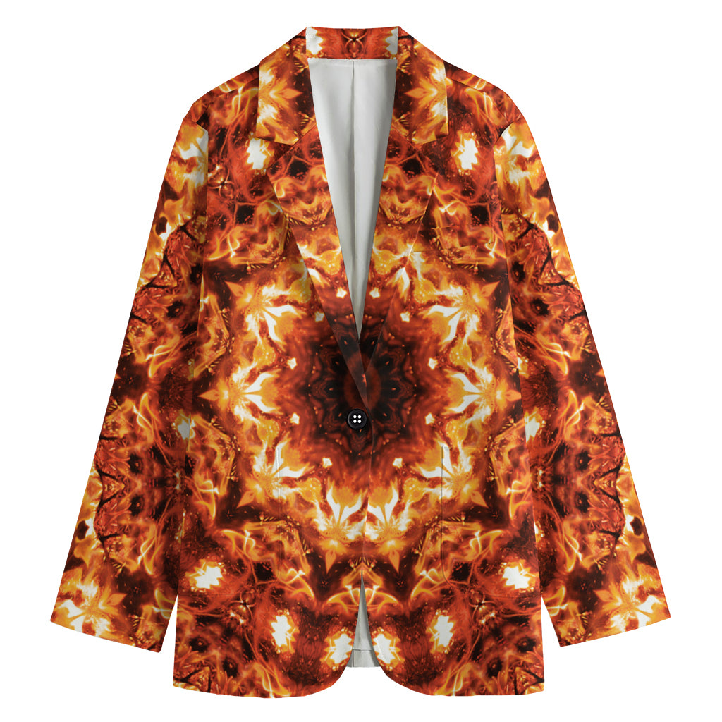 Orange Kaleidoscope Print Women's Cotton Blazer