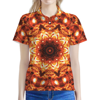 Orange Kaleidoscope Print Women's Polo Shirt