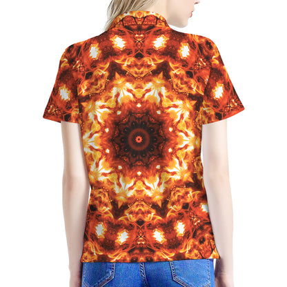 Orange Kaleidoscope Print Women's Polo Shirt