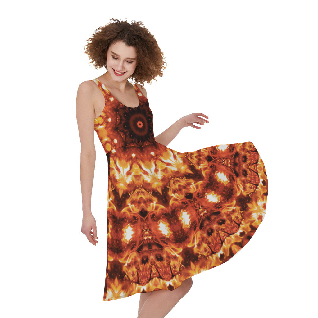 Orange Kaleidoscope Print Women's Sleeveless Dress