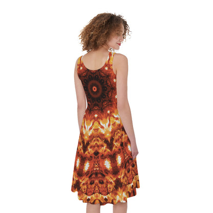 Orange Kaleidoscope Print Women's Sleeveless Dress