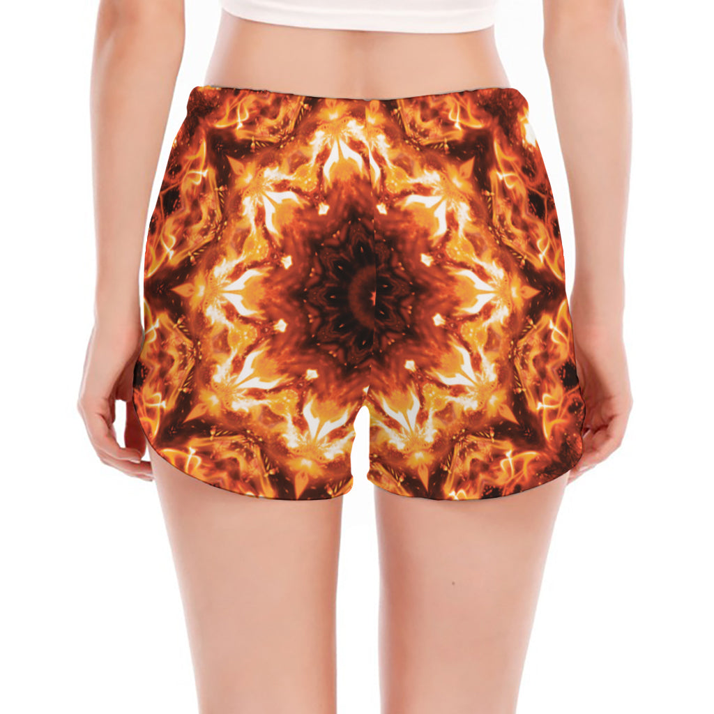 Orange Kaleidoscope Print Women's Split Running Shorts