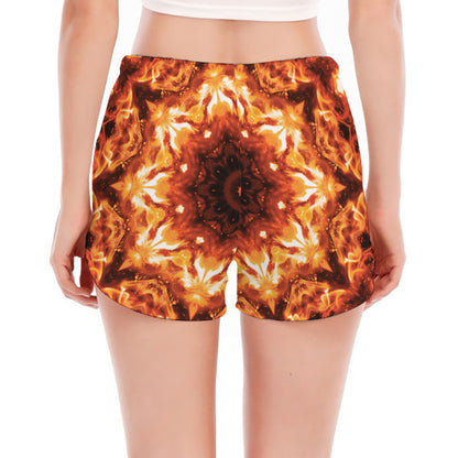Orange Kaleidoscope Print Women's Split Running Shorts