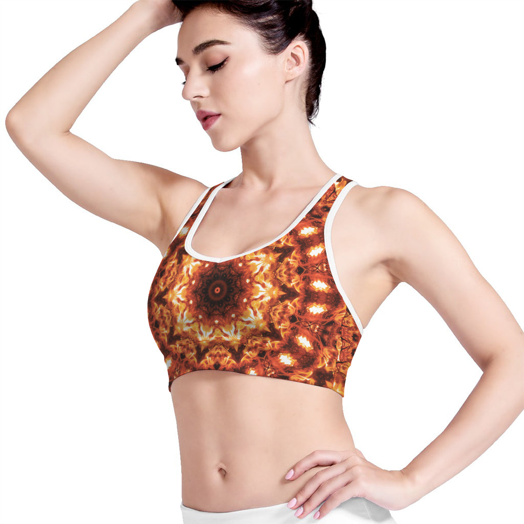 Orange Kaleidoscope Print Women's Sports Bra