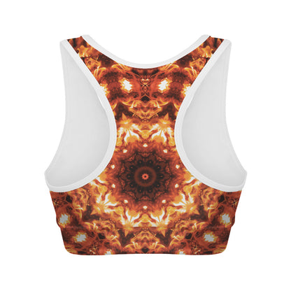 Orange Kaleidoscope Print Women's Sports Bra
