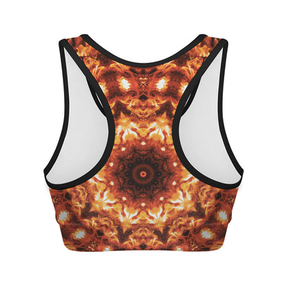 Orange Kaleidoscope Print Women's Sports Bra