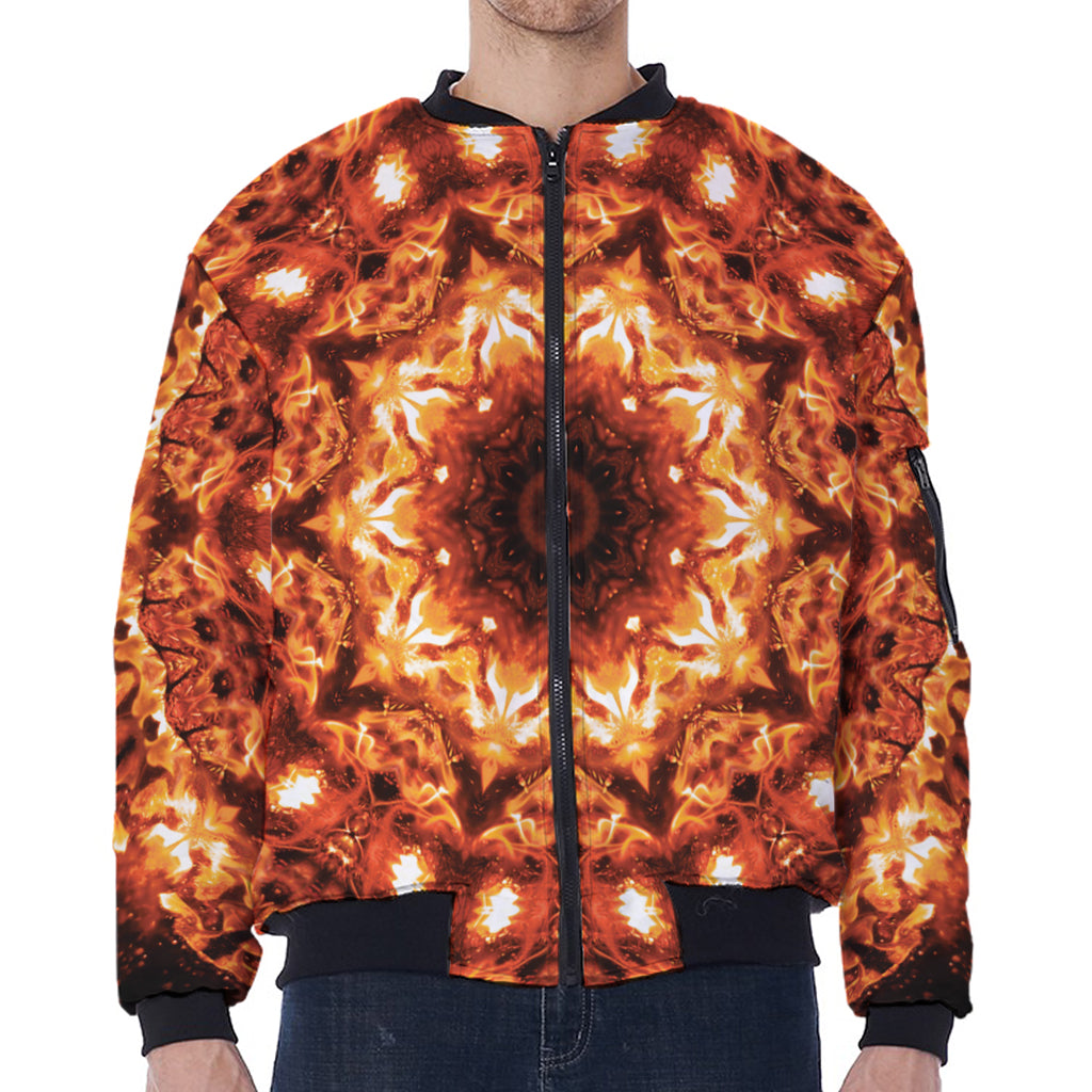 Orange Kaleidoscope Print Zip Sleeve Bomber Jacket